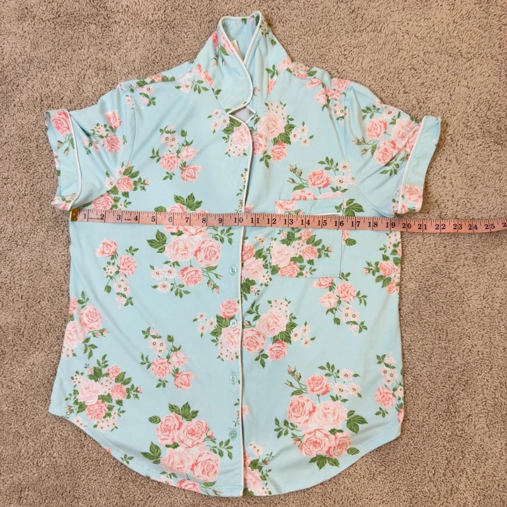 Joyspun Blue Pink Rose Floral Pajama Set Short Sleeve Top Shorts Small 4-6 - Picture 13 of 14